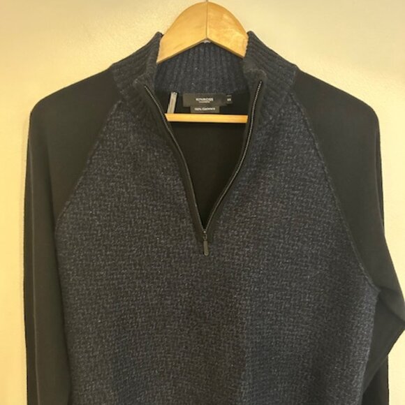 Kinross Men's Cashmere Quarter Zip in Black/Blue Sweater- Size Medium - Picture 7 of 7